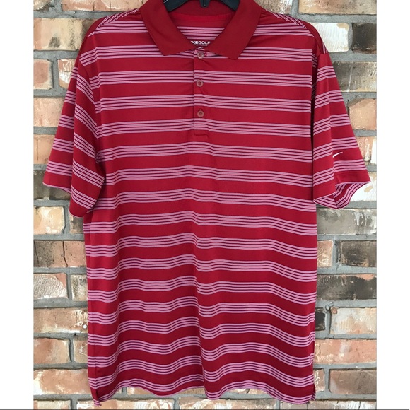 Nike Men’s Golf Red and White Striped Dri-Fit Polo Shirt Size Large - Picture 1 of 8